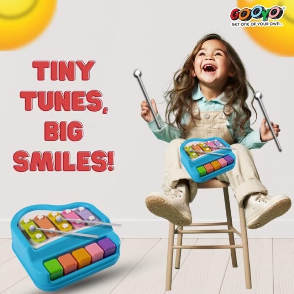 Gooyo 1503 Non Battery 2 in 1 Mini Piano and Xylophone Toy with Colorful Keys & 2 Mallets for Babies/Girls/Boys/Kids/Gifts | Blue Color (Battery Not Required) - Image 6