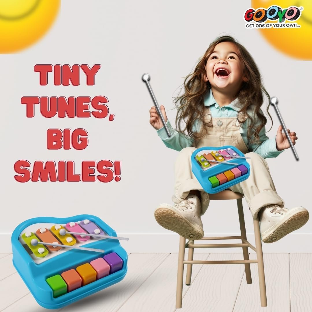 Gooyo 1503 Non Battery 2 in 1 Mini Piano and Xylophone Toy with Colorful Keys & 2 Mallets for Babies/Girls/Boys/Kids/Gifts | Blue Color (Battery Not Required) - Image 6
