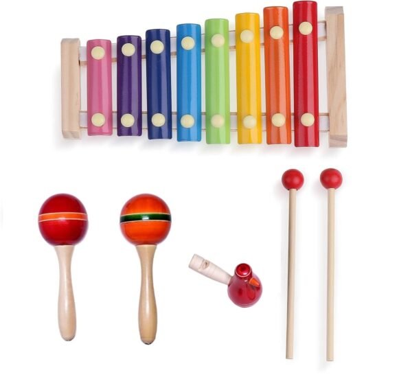 Wooden Montessori Maraca Rattles & Musical Bird Whistle Set - Colourful Musical Instrument Rattle Toy for Baby and Kids (0-3 Years) - Non-Toxic, Hold and Shake Toy - Image 4