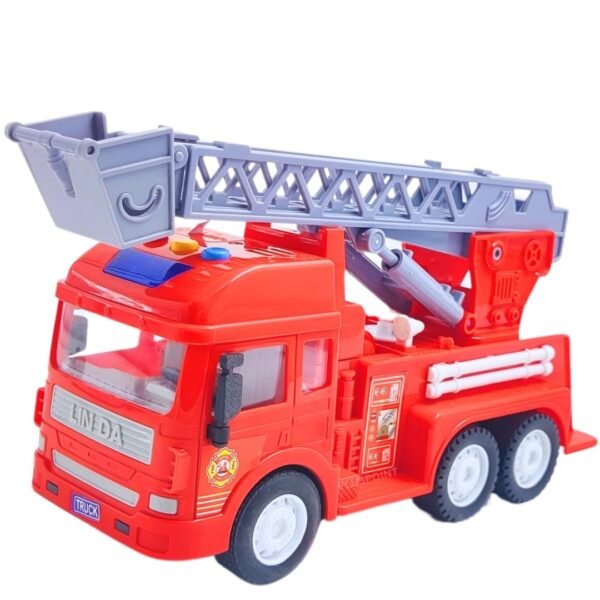 PLUSPOINT Fire Truck Toy Friction Powered Emergency Truck with Flashing Lights & Siren Sounds for Kids, Extendable Rotating Ladder. Firetruck Toys 3-5 Years Old (Fire Truck)