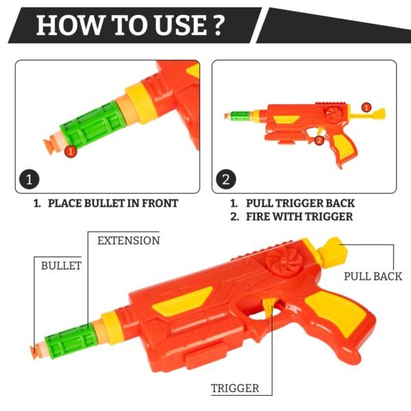 Ratna\'s Magic Strike Gun Toy Set, 6 Vacuum Bullets, 6 Soft Bullets, Fun Target Shooting Battle Fight Game for Kids 5+ Years - Image 2
