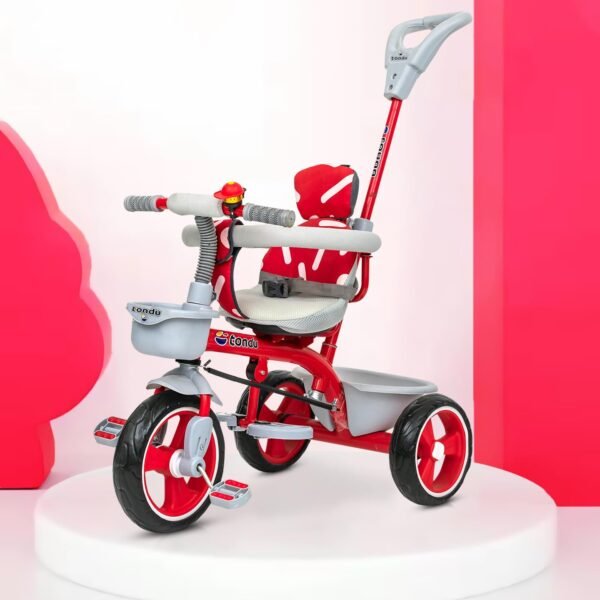 TONDU Tricycle for Baby/Kids with Safety Arm & Seat Belt with Parental Control Tricycle (Red)