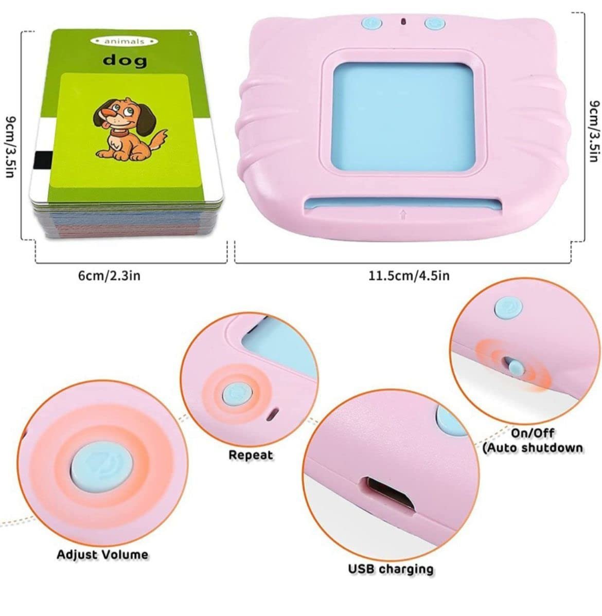 Camin Talking Cognitive_Skills Flash Card Learning Device Toy Early Learning 224 Words Sounds Music Playing Game - USB Rechargeable for Kids (1-6 Years) Toddlers Preschool Education (Random Color) - Image 2