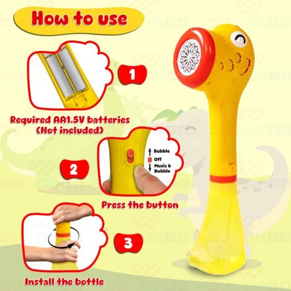 Wembley Dinosaur Bubble Gun Wand for Kids Toddlers With Solution Machine Blower Party Favors Outdoor Toy Birthday Gift for 3-8 Year Old Children - Random Colors - Image 3