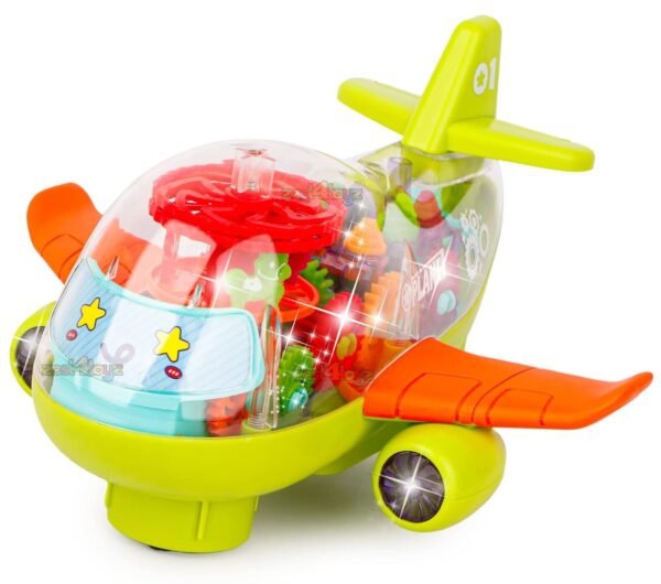 Zest 4 Toyz Gear Toys Kids Transparent Airplane Musical Sound Toy with Lights Bump and Go Toys for Boys Girls (Pack of 1)