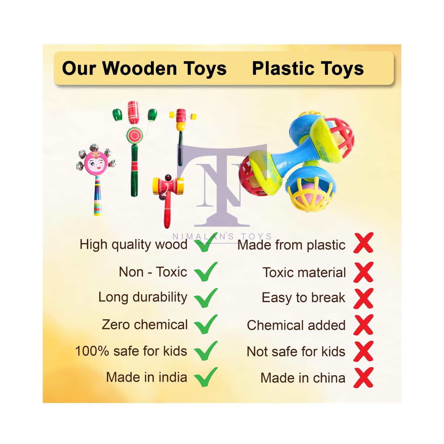 Colourful Wooden Baby Rattle Toy - Hand Crafted Rattle Set for Kids - Musical Toy for Newly Born (Pack of 2) TIK Small, face Rattle - Image 5