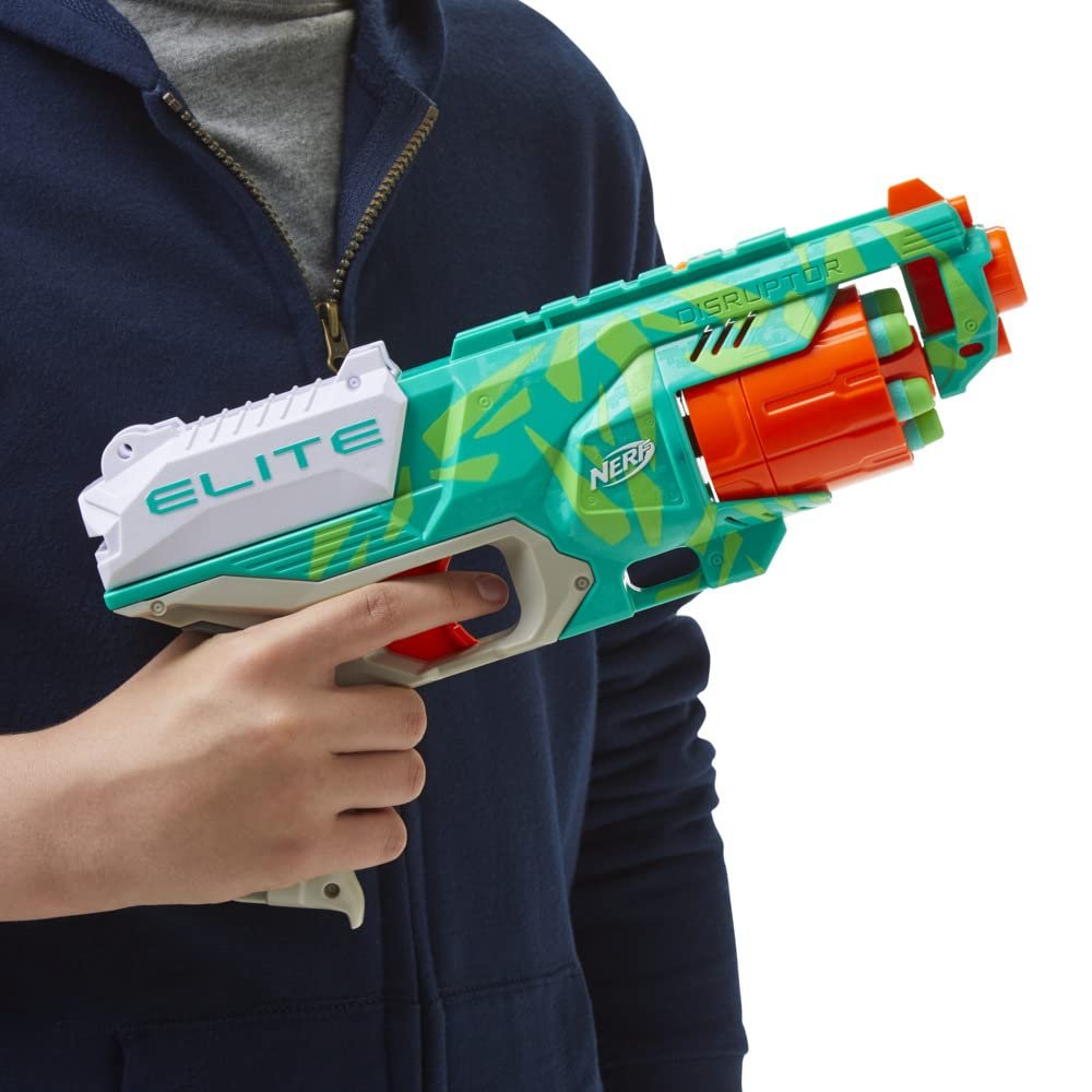 Nerf Elite Disruptor Blaster, 6-Dart Rotating Drum, 6 Nerf Elite Darts, Slam Fire, New Dynamic Green Color, Toys for Kids, Teens & Adults, Outdoor Toys for Boys and Girls Ages 8+ - Image 2