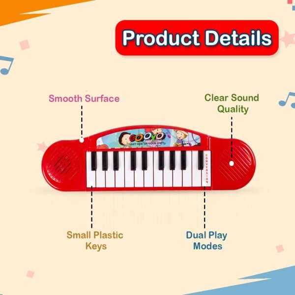Gooyo GY3716 Battery Operated Multi-Functional Portable Organ/Piano/Keyboard Musical Toy for Kids/Babies/Girls/Boys/Gifts | Red Color, Power Source: 2xAA Battery (Not Included) - Image 3