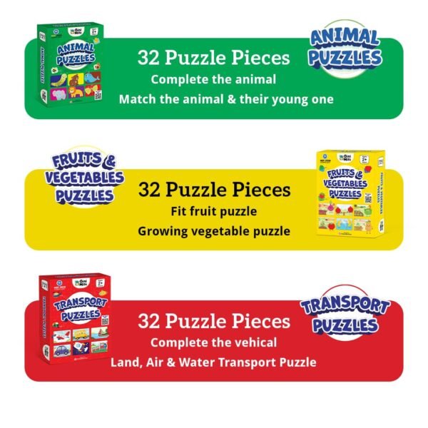Combo Set of 3 Jigsaw Puzzles for Kids | 2-Piece Animals, Transport, Fruits & Vegetables Puzzles | Educational Toy for Cognitive Development | Fine-Motor Skills | Age 1, 2 & Above - Image 2
