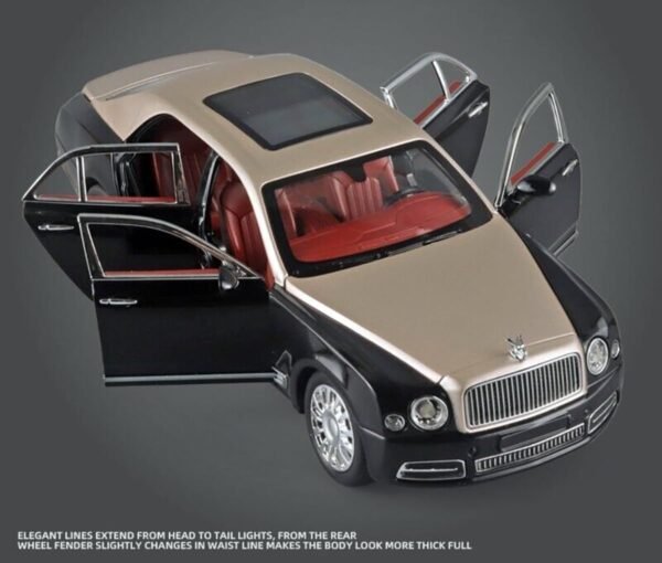 1:24 Bently Mulsanne Black/Brown Die-Cast Metal Pull Back Car with 6 Openable Doors with Sound and Light Toy Decoration car Best Gift Toys for Kids ?Black/Brown Color? - Image 3