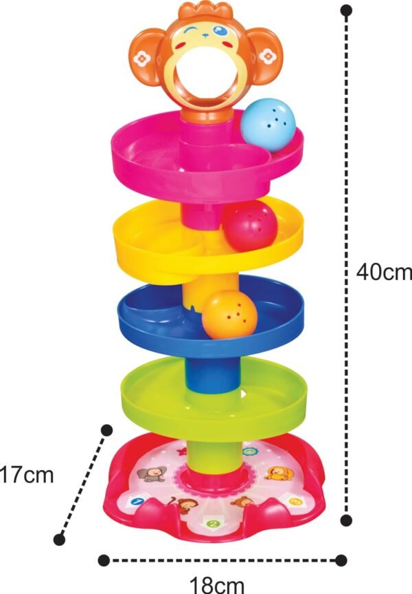 Angelkids 4-Layer Ball Drop & Roll Swirling Tower - Educational Toy For Babies & Toddlers | Stack, Drop & Roll Fun With 3 Spinning Acrylic Activity Balls | Multicolor - Image 2