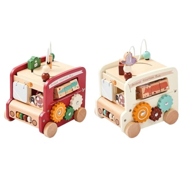 Toy 5-in-1 Bus Toy with Hammer Musical Pounding Toy for Kids Children Boys Girls Red - Image 2