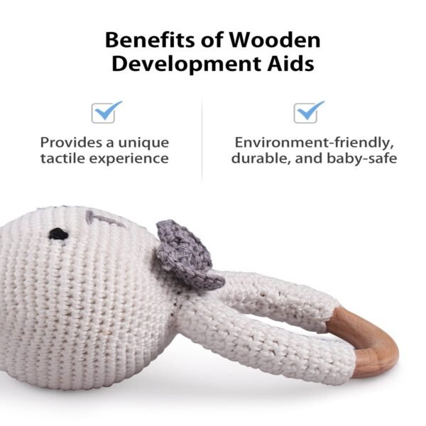 Intellibaby Premium Bunny Wooden Ring Rattle for Baby&Toddlers, Crochet Bunny Rattle Toy for Newborn,Natural Wool,Sensory Toy for Girls&Boys,Safe&Durable,BIS Certified,Birthday Gift,0-2 Years,White - Image 6