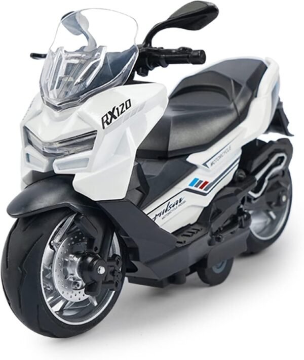 Police Motorcycle Toy - Pull Back Motorcycle Toys, Tiny Gift with Music Lighting, Latte Motorcycles Toy for Kids Boys Age 3-8 Year Old [New] (PALSAR RX120-WHITE)