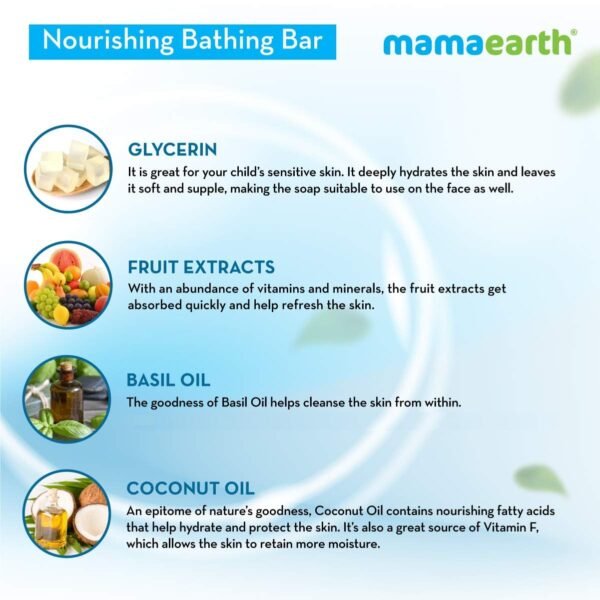 Mamaearth Fruit based Nourishing Clear Bathing Bar Baby Antibacterial Soap with Glycerine,SLS & paraben Free, For 2+ years age Kids – 75g x 5 - Image 6