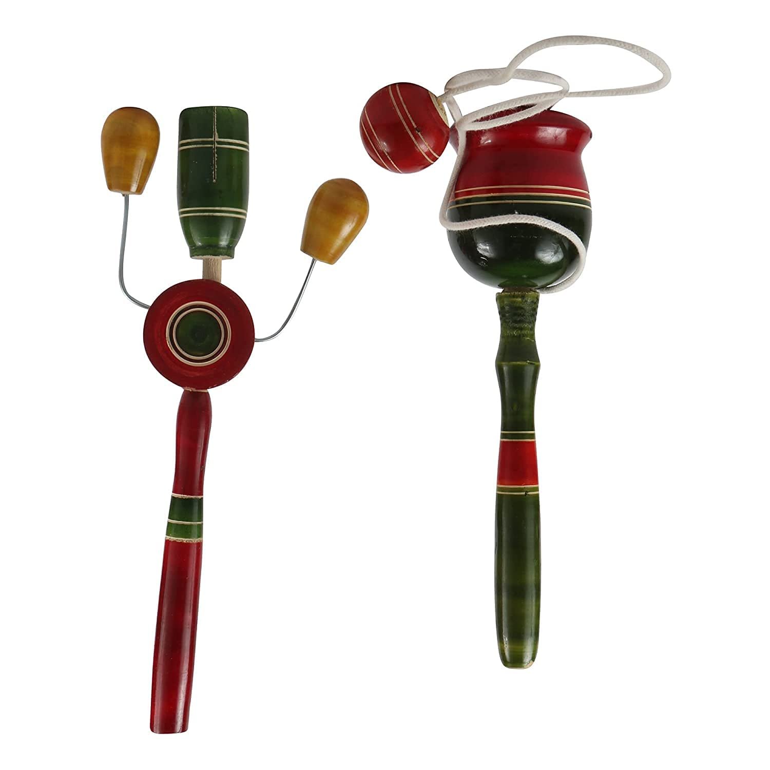 Channapatna Toys Wooden Cup and Ball Balancing and Rattle Toy for Kids (1 Year+) red & Green- Pack of 2 pcs- Develop Hand-Eye Coordination and Gross Motor Skills