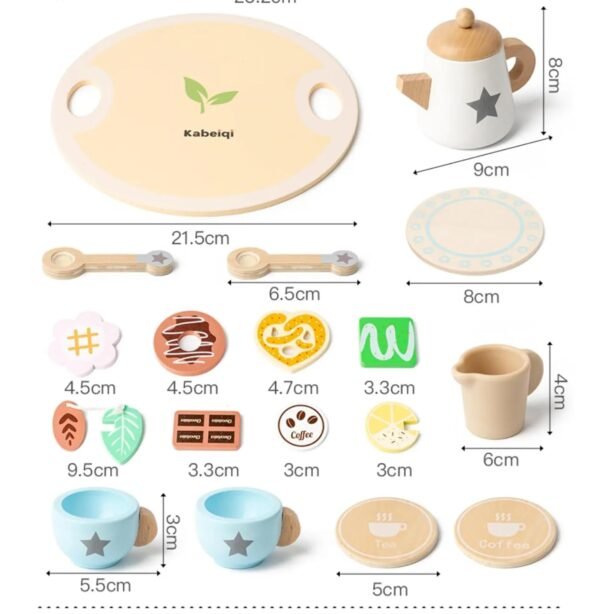 Wooden Tea Set Princess Tea Party Pretend Play Toy | Kids Afternoon Tea Set with Teapot, Cups, Spoons & Fruit | Educational & Imaginative Gift for Toddlers - Image 2