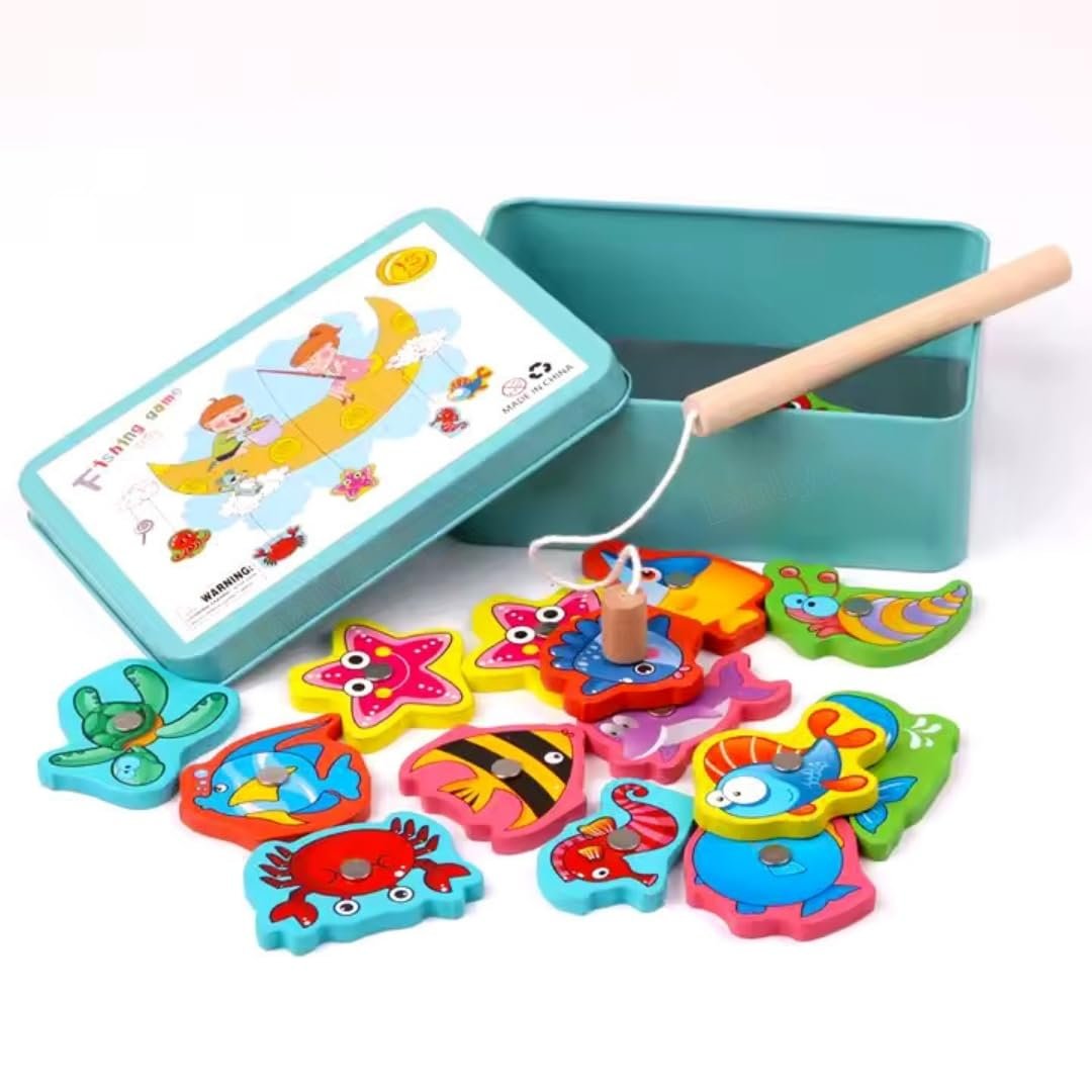Fishing Toy for Kids 3-5 Years Fishing Game for Kids 3-5 Years Fish catching Game for Kids Fish Games for Kids 3 - 5 Fish Catching Toy Fishes Hunting Activity Rod 15 Wooden Magnetic Kids 2+
