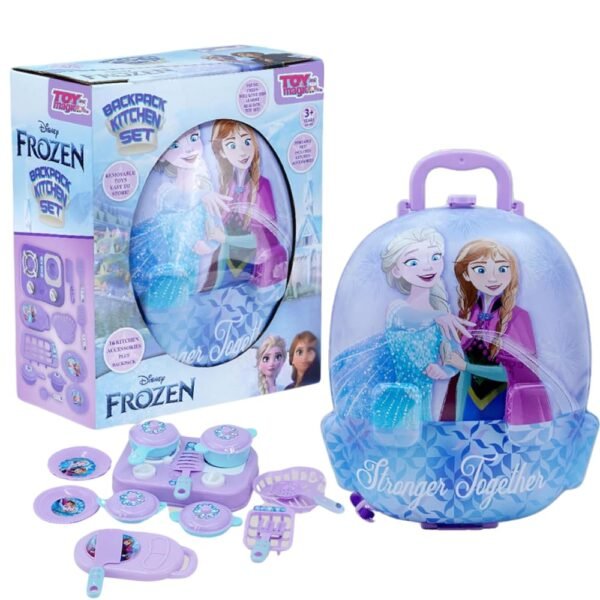 Estilo 2in1 Backpack Frozen Toy Kitchen Set for Girl | 22 Pack Kids Kitchen Pretend Toy with B/O Pretend Play Cooking Toy for 3+ Girls | Birthday Gift for Age 3-6 Year Olds