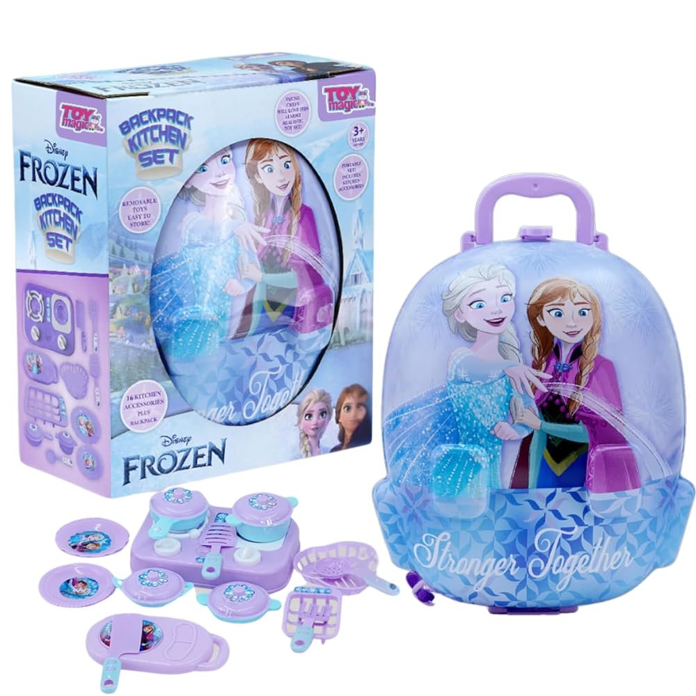 Estilo 2in1 Backpack Frozen Toy Kitchen Set for Girl | 22 Pack Kids Kitchen Pretend Toy with B/O Pretend Play Cooking Toy for 3+ Girls | Birthday Gift for Age 3-6 Year Olds