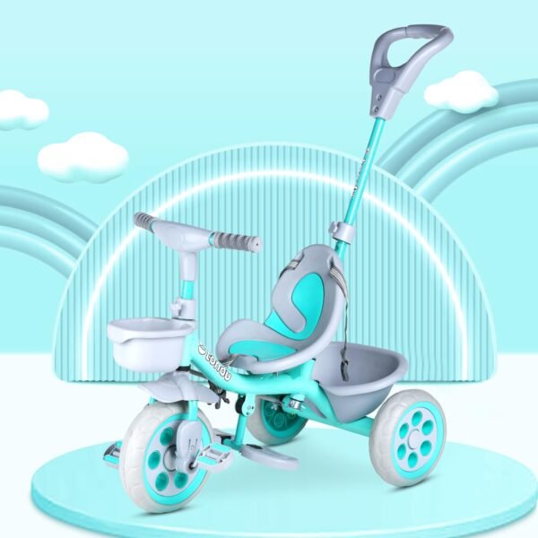 TONDU Kiddo Tricycle for Kids/Baby with Storage Basket | Seat Belt with Parental Control Baby Tricycle (Sea Green)