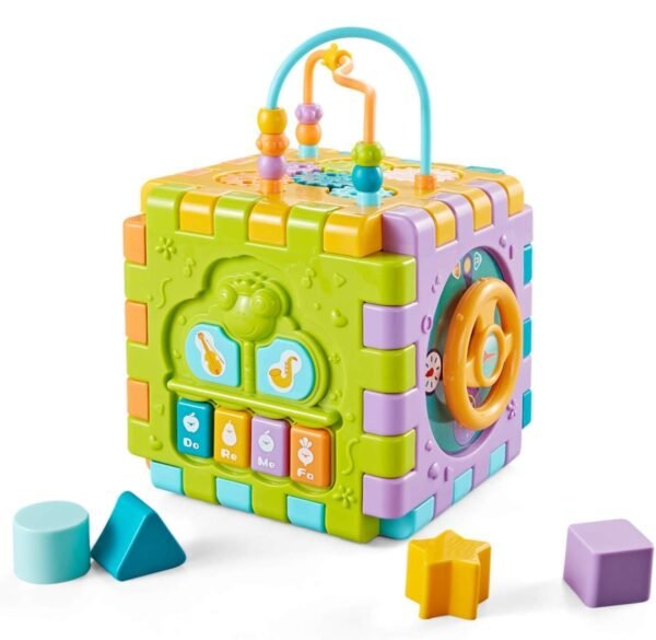5 in 1 Activity Triangle Center Cube | Alphabet Blocks Abacus Clock Writing | Counting Beads Assembly Toys for Babies Montessori Learning Toy for 1-5 Year Old Kids (Activity Cube)