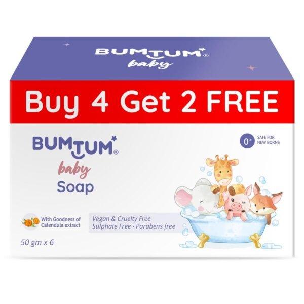 BUMTUM Baby Soap 6 Pieces with Goodness of Calendula Extract Parabens Free Vegan & Cruelty Free 50Gm