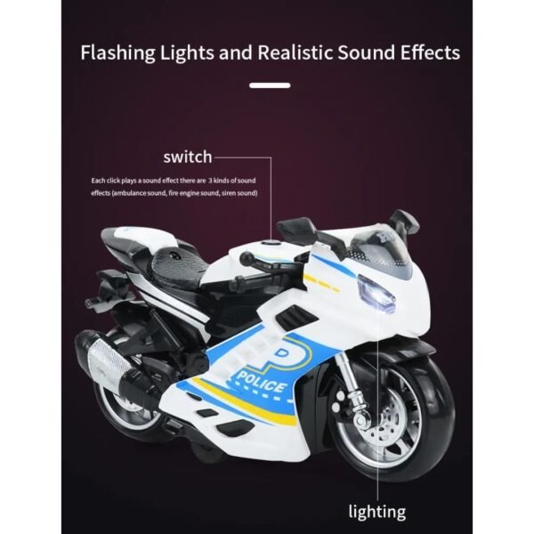 Police Motorcycle Toy - Pull Back Motorcycle Toys, Tiny Gift with Music Lighting, Latte Motorcycles Toy for Kids Boys Age 3-8 Year Old [Multicolor] (Sport Bike-White) - Image 3