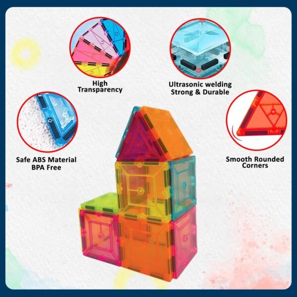 Wembley Magnetic Tiles for Kids|Magnetic Building Blocks for Kids 3 4 5 6 7 8 Yrs|Constructing&Creative Learning Educational Brain Toys|STEM Learning Kit Magnetic Toys (16 Pcs),Multicolor - Image 3