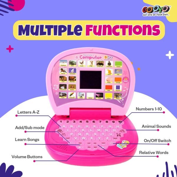 Gooyo 2011A Battery Operated Educational Learning Laptop Toy with LED Display and Music Effect | Babies/Girls/Boys/Toddlers | Pink Color, Power Source: 3xAA Battery (Not Included) - Image 3