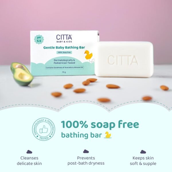 CITTA Gentle Baby Bathing Bar for Sensitive Skin | Newborn & Kids | Cleansing & Moisturizing | 100% Soap Free, Tear-Free,75 gm - Image 2