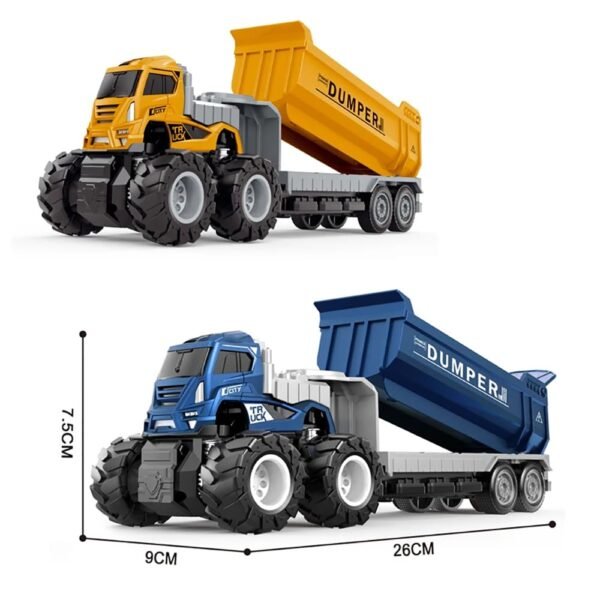 1:43 Set of 2 Dumper Toy Construction Truck Toys Diecast Alloy Truck Toys with Friction Powered Miniature Toy for Kids Boys and Girls Best Gift - Image 3