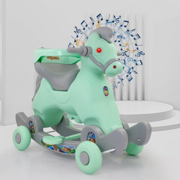 Dash Marshal 2 in 1 Ride on Horse for Kids, Horse Rider for Kids 1+ Years, Rocker cums Ride on Toy with Attractive Music for Kids (Capacity 20kg | Green)