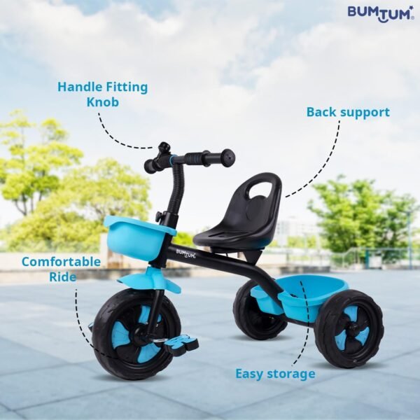 Bumtum Tricycle Ride | Play & Plug Cycle for Kids | 2-5 Years - Tricycles for Boy & Girl | Sturdy Designs with Storage Box, Horn and Guarded Seats, Heavy Wheels (Blue) - Pack of 1 - Image 4