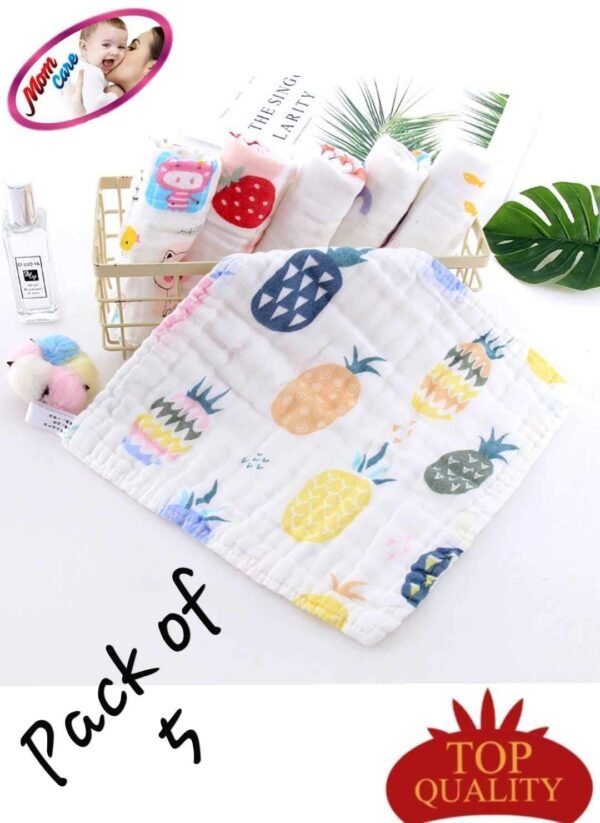 MOM CARE Muslin Cotton Face Towels For Newborn Baby Extra Soft Hankies Reusable Napkins For Infants Toddlers (Pack Of 5) White, 500 TC - Image 3