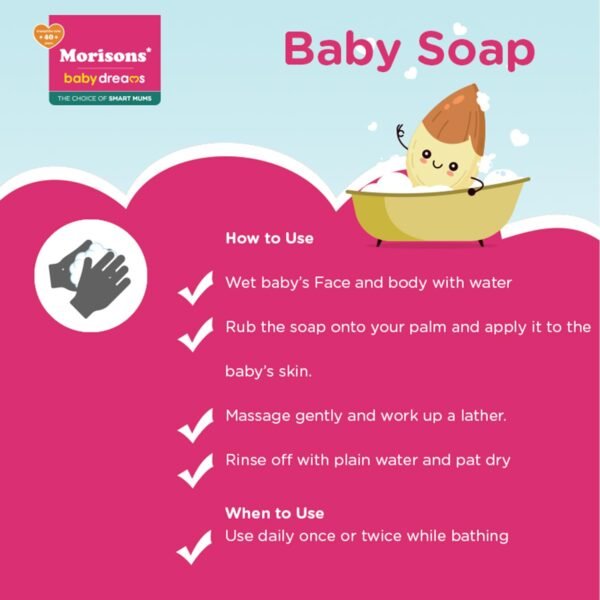 Morisons Baby Dreams Moisturising Baby Bathing Soap with Almond oil & Glycerine,75 gm (Pack of 4) - Image 4