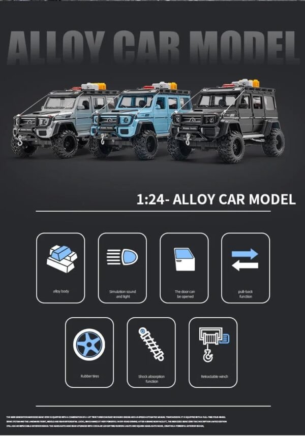 1:24 Diecast Model Alloy Benz G550-4X4 Modified Alloy Metal Pull Back Car with 6 Openable Doors & Sound Light Auto Toy Car Best Gift Toys for Kids Boys/Colors As Per Stock - Image 5