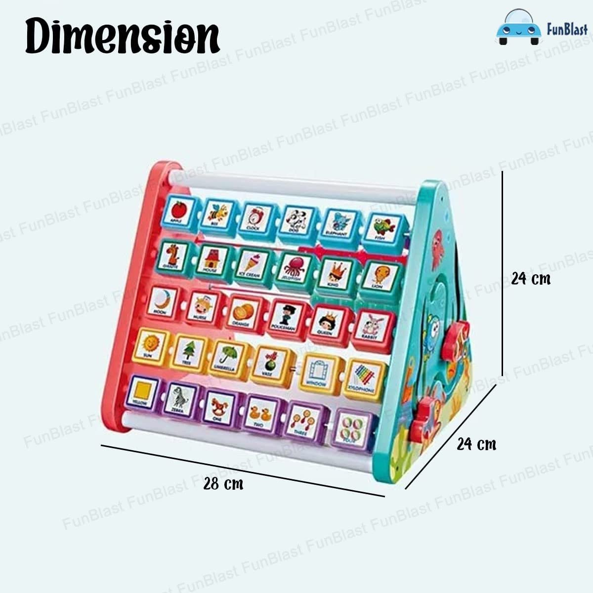 FunBlast Activity Learning Toy - 5 in 1 Multifunctional Activity Triangle Learn Shelf, ABC and Number Learning Puzzle for Kids, Montessori Learning Toys for 2 3 4 Years Old Kids - Multicolor - Image 3