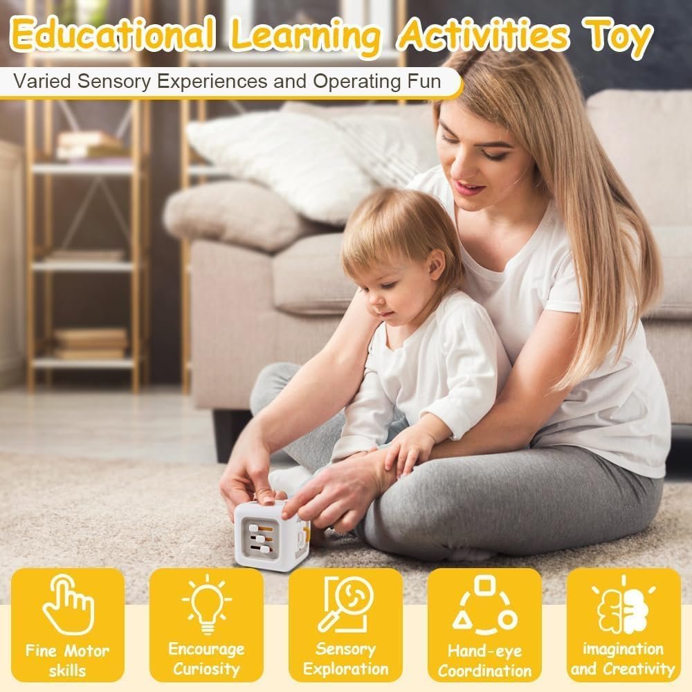 Montessori Toys 6 in 1 Preschool Board Sensory Busy Activity Cube Toys for Toddlers, Early Learning Fine Motor Skills Development Educational Travel Birthday Gifts Toy (Fan) (1pcs/Multicolour) - Image 6
