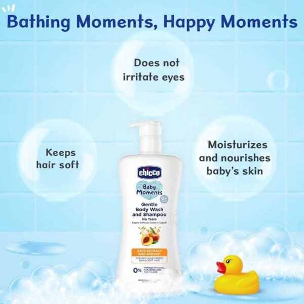 Chicco Baby Moments Gentle Bodywash & Shampoo with Oats Extracts & Apricot, 500ml |Head-to-Toe | No Tears Formula | Moisturized Skin & Hair | Dermatologically Tested | Parabens & Phenoxyethanol Free - Image 3