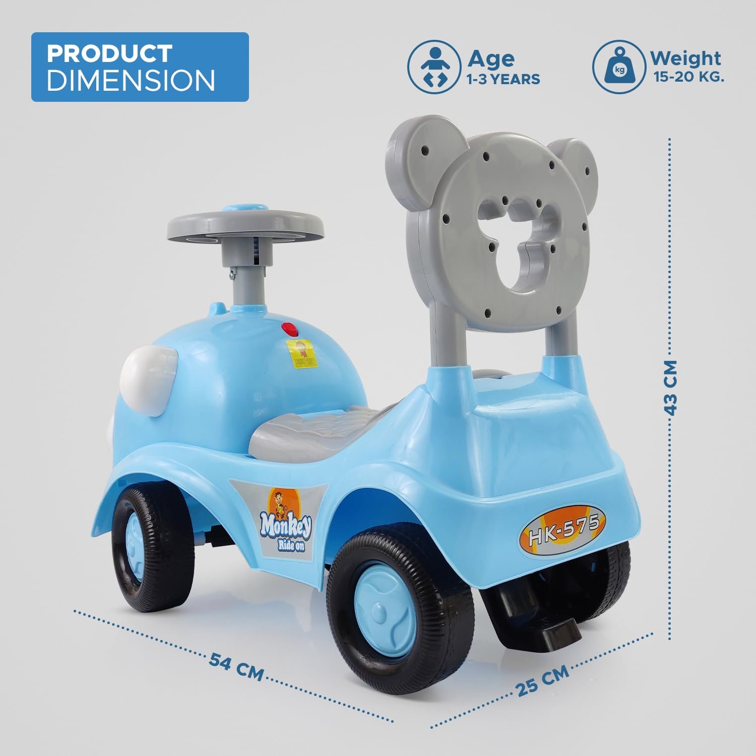 Dash Monkey Ride On for Kids, Baby Car, Ride On for Kids 2 Years+, Push Car for Baby with Backrest and Under Seat Storage Utility Box for Toys (Capacity 20kg | Blue) - Image 2