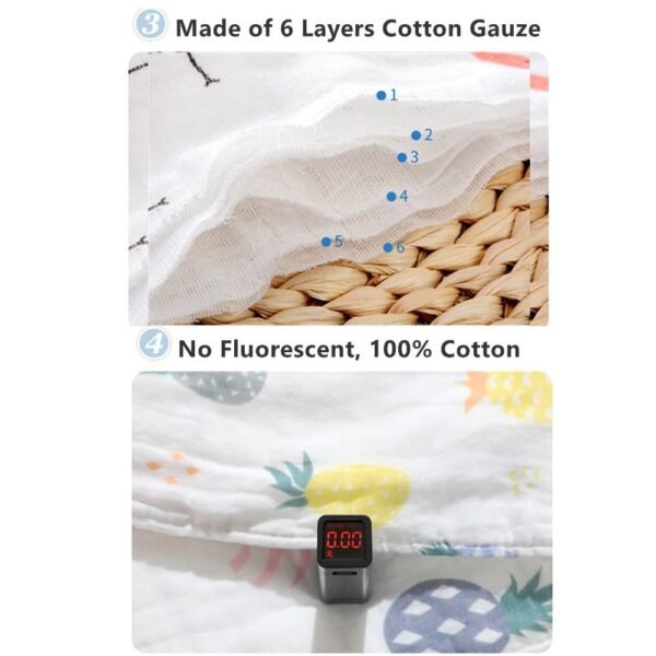 Little Boo Muslin 6 Layer Cotton Face Towels for Newborn Baby Extra Soft Hankies Reusable Napkins for Infants Toddlers/Kids (Pack of 5) White Printed.