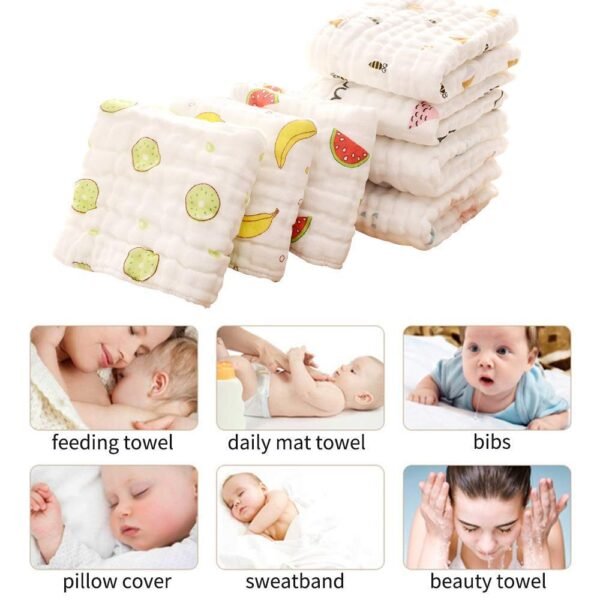 MOM CARE Muslin Cotton Face Towels For Newborn Baby Extra Soft Hankies Reusable Napkins For Infants Toddlers (Pack Of 5) White, 500 TC - Image 4