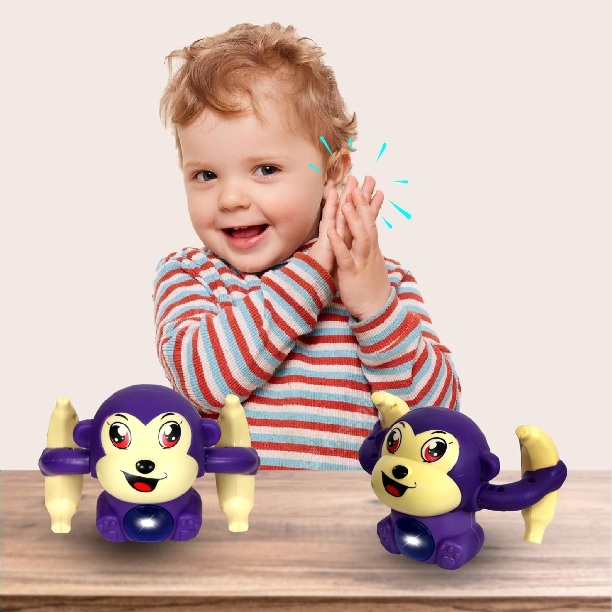 Dancing Monkey|Voice & Touch Sensor with Musical Light & Sound Effect|AAA Battery Operated|Birthday Gift|Spinning & Rolling Doll Tumble Toy for Kids 1 Year +|Made in India|Purple Color - Image 3