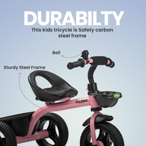 Baybee Geezee Baby Tricycle for Kids | Balanced Baby Trikes with Eva Wheels, Front & Back Storage Basket for Toys | Children Bicycle for Kid | Kids Cycle for 2-5 Years Boy Girl (Pink) - Image 5