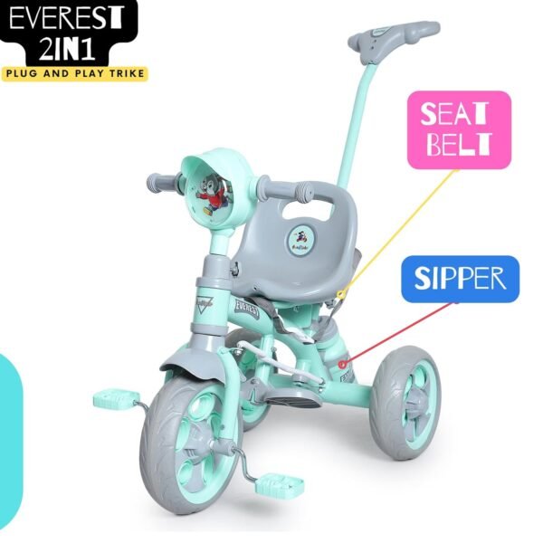 Fun Ride Tricycle Kids Musical Plug and Play Parental Control Handle for 1 to 5 Year-Sipper,Seat Belt,Eva Tyre -Trike for Indoor and Outdoor-Boys and Girls Up to 25 Kg- Made in India (Green) - Image 3