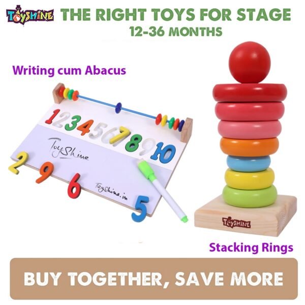 Toyshine Pack of 2 Wooden Monstessori Box | Rainbow Ring Stacker and Writing Board | Gift Present for 2-5 Years Boy Girl Toddler Toy - Image 3