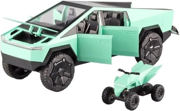 1:24 Scale Tesla Cybertruck Model Collection Enthusiasts Toy Pull Back Pick-Up Truck with Sound and Light, Alloy Diecast Cyber-Truck Toys for Kids Gift?Tesla Cybertruck-Green Color? - Image 2