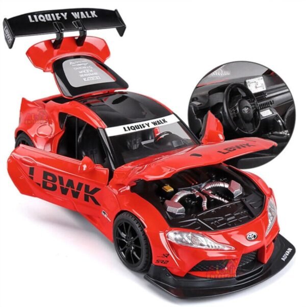 Compatible for 1:24 Toyota Supra LBWK Toy Car Model, Diecast Collectible Pull Back Model Car with Sound and Light, Toy Gift Vehicles for Adults Kids Boys Girls(Red) - Image 4