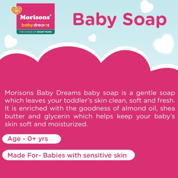Morisons Baby Dreams Moisturising Baby Bathing Soap with Almond oil & Glycerine,75 gm (Pack of 4) - Image 3